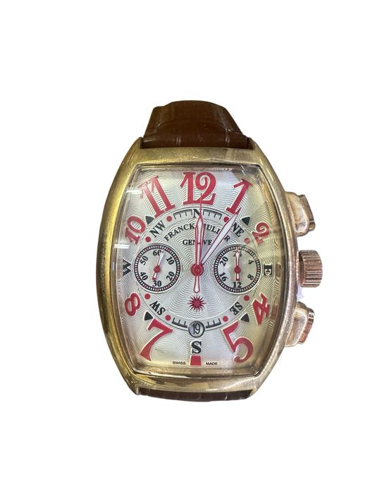 Уникален Часовник Franck Muller само за 80 евро Бял циферблат Кожена Каишка НОВО в кутия