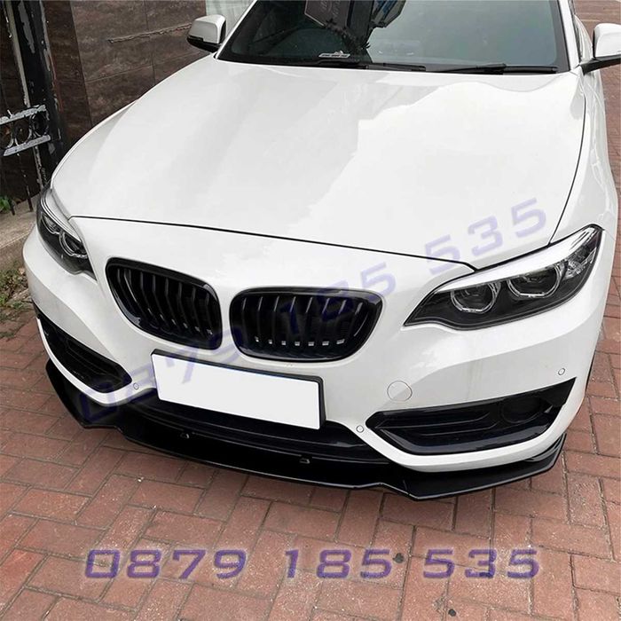 Преден лип спойлер за BMW  1 F20/F21 LCI 2015-2019 2 F22 2014-2019, черен гланц -DBb118 тунинг елемент добавка предна броня бмв ф20 ф21