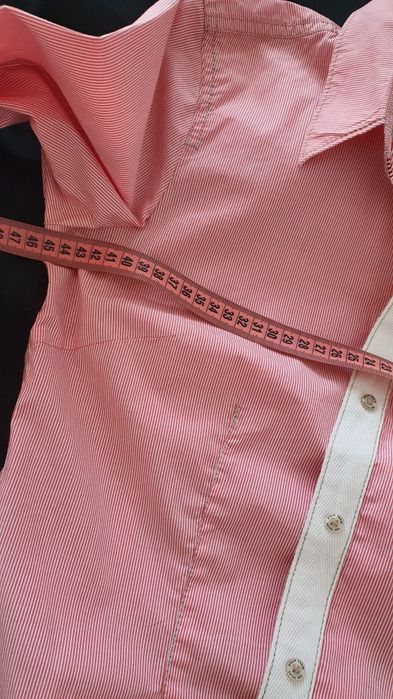 Tom Tailor Polo Team S cămașă damă roz cu dungi albe, slim fit, office casual nouă