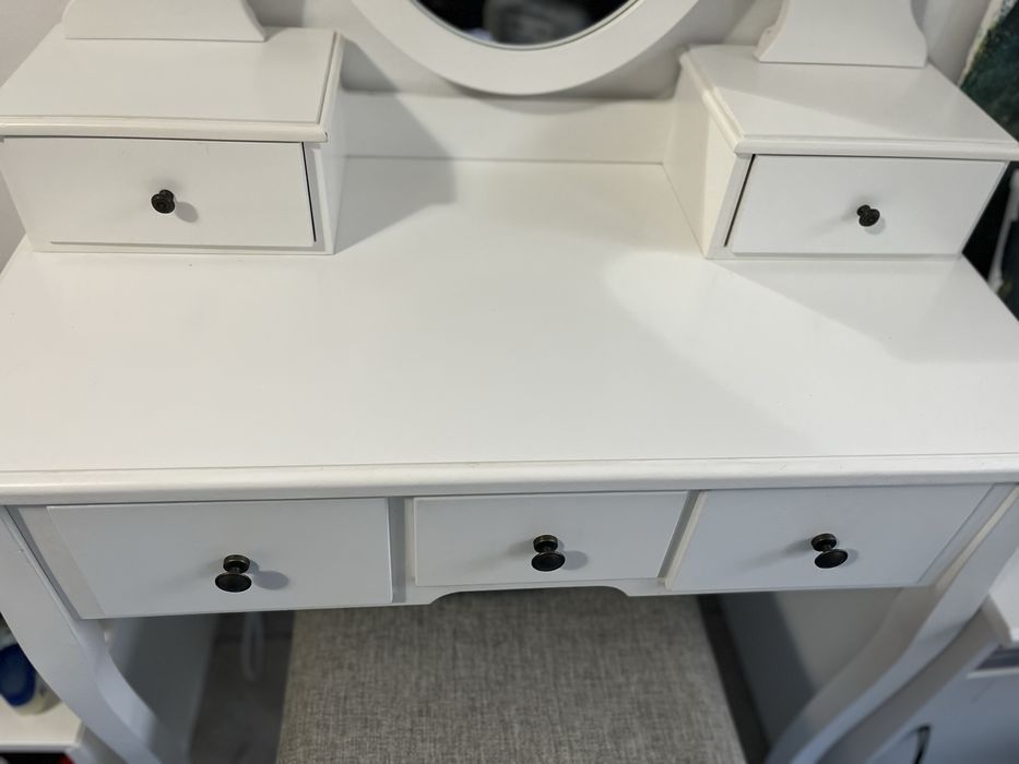 Masuta Vanity alba cu oglinda si taburet