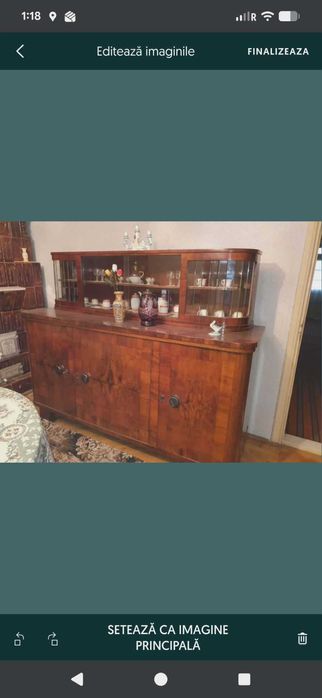 Bufet comoda vitrina an 1930 VINTAGE lemn masiv nuc, Art Deco UNICAT