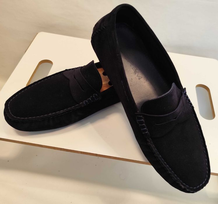Pantofi mocasini casual 44 slip on Lav Atigianale piele naturala moale albastru