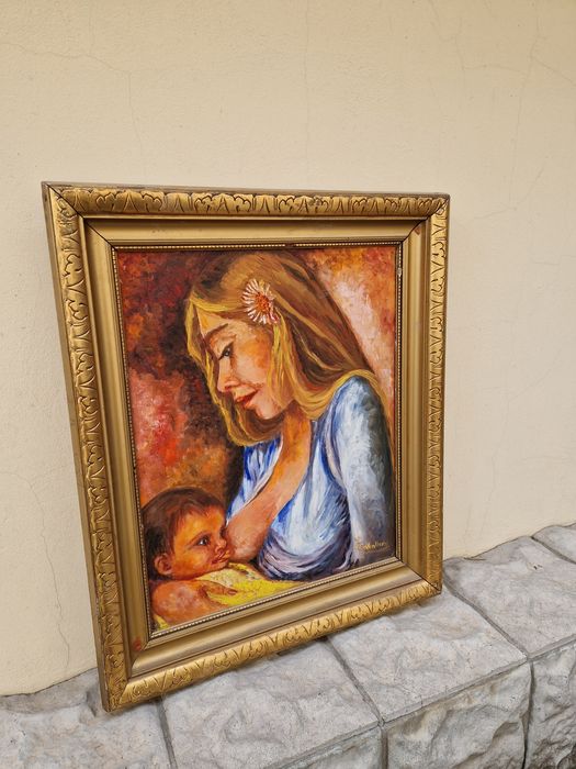 Уникална антикварна испанска картина масло върху платно