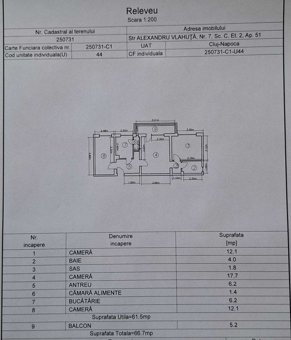 Vând apartament 3 camere in Cluj-Napoca, cart. Grigorescu.