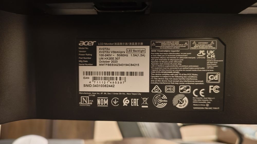 Монитор Acer 27" IPS 1440p (2K) 180 Hz