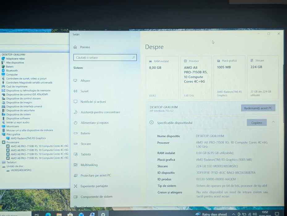 Laptop HP EliteBook 755 G2, AMD A8 PRO-7150B, ram 8 GB, SSd 240GB