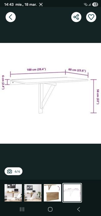 Masă de perete pliabilă, culoare stejar, 100 x 60

cm