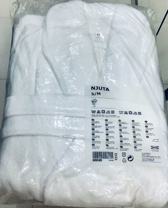 Halat baie IKEA unisex nou,sigilat,S/M, bumbac 100%, alb/negru