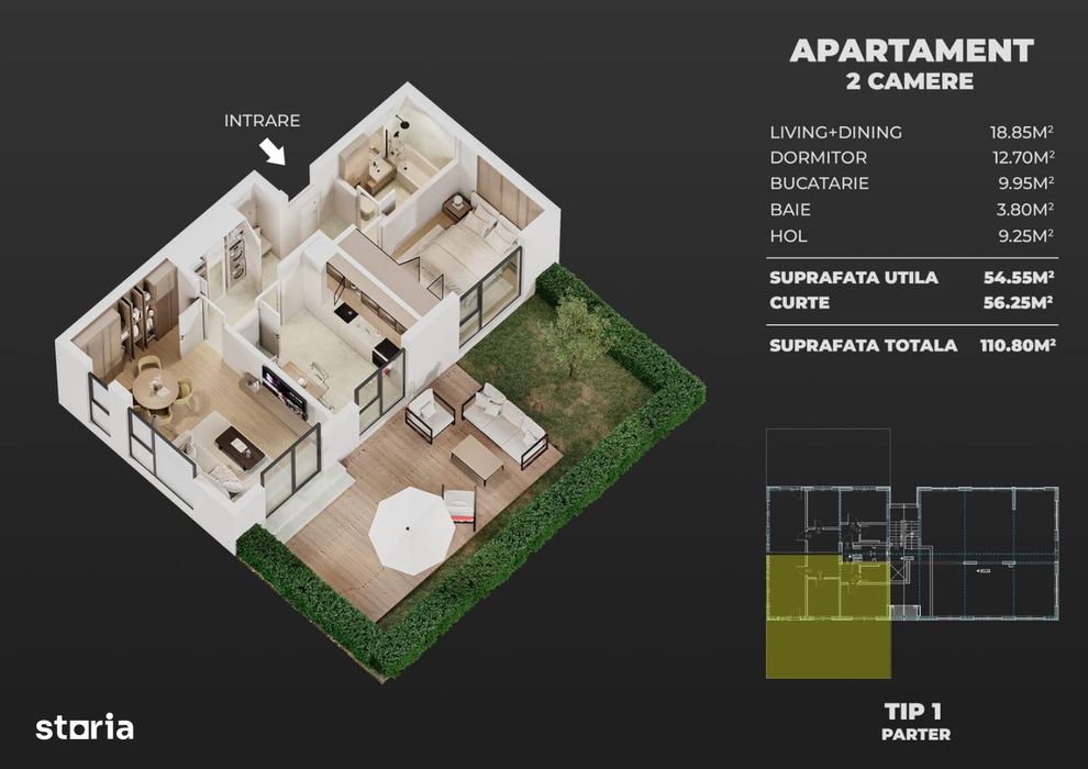 Apartament cu gradina | 2 camere | Popesti-Leordeni — fotografia 1