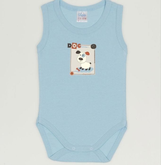 Body maiou bleu petit four imprimeu catelus din bumbac