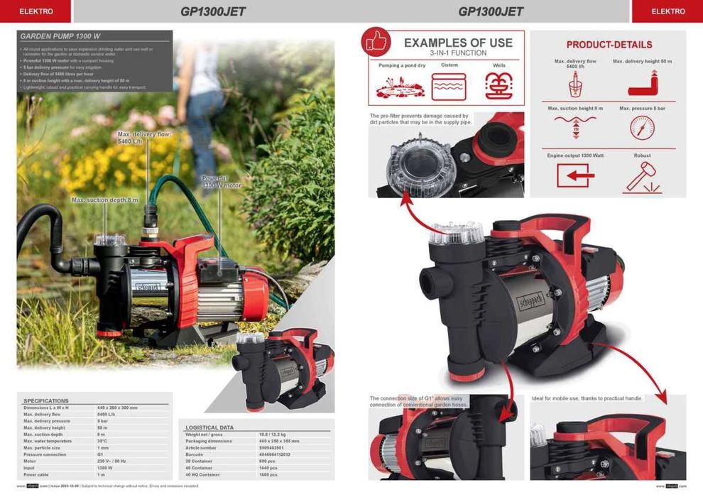 Градинска помпа с филтър - нова Scheppach GP1400 JET 1300W