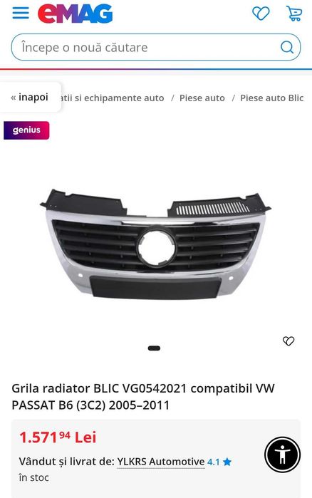 Grila Radiator VW Passat B6 (2005-2010) Cromata, Originala / Fara PDC