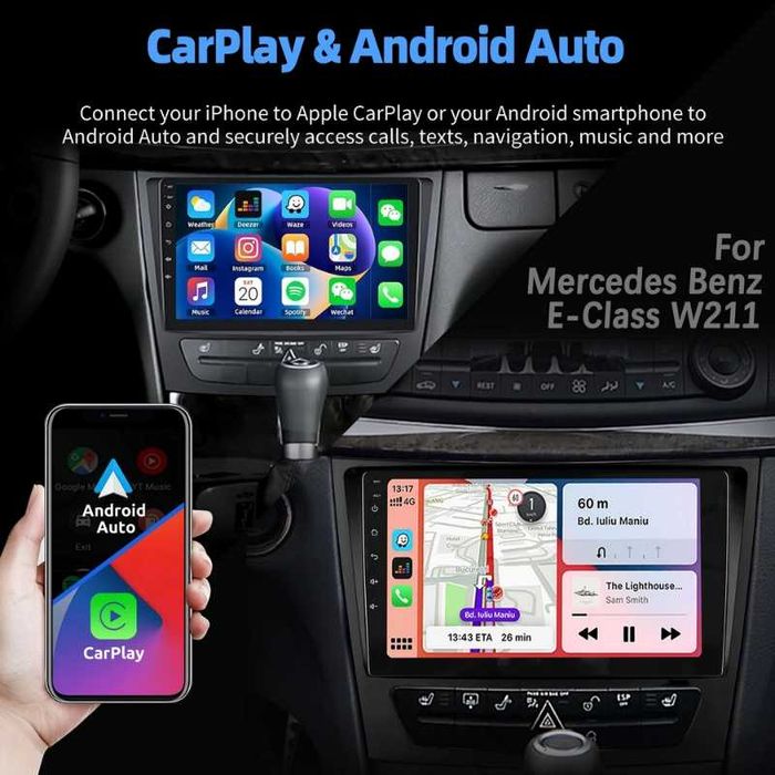 9” 2-DIN Android’15 4GB/64GB за Mercedes E-Klasse W211, CLS W219, W463