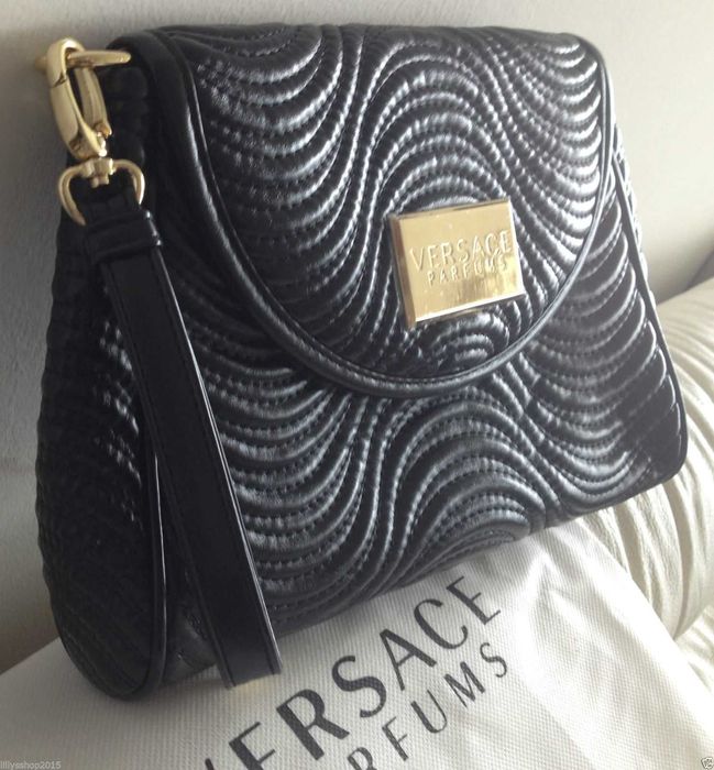 %ПРОМО% VERSACE – Дамска кожена черна вечерна чанта нова с етикети