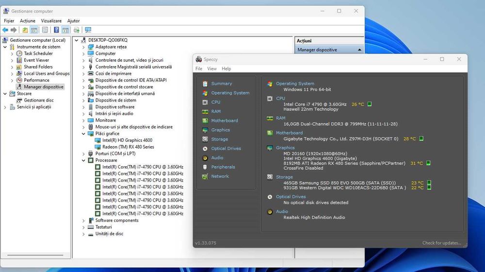 Unitate PC- I7 4790, 16GB RAM, Radeon RX 480 8GB DDR5 256 BITI