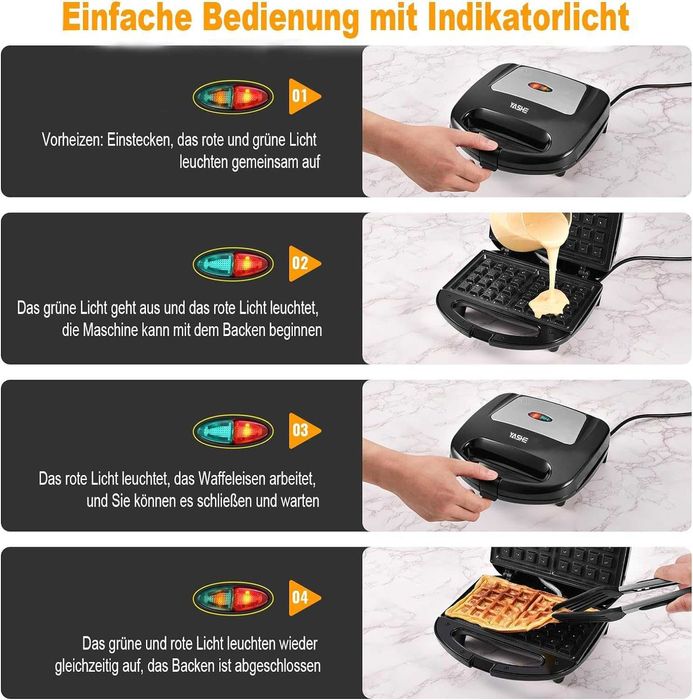 Белгийски гофретник YASHE 750 W, Незалепващо покритие