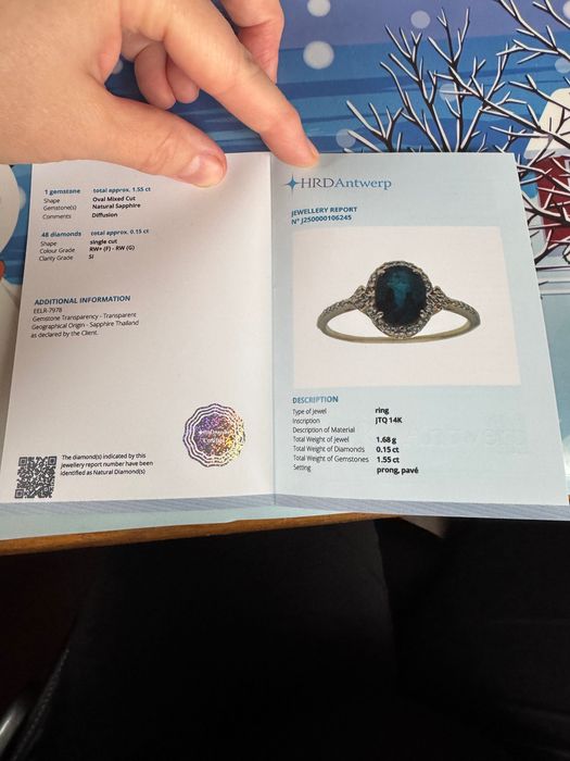 Inel aur cu diamant si safir