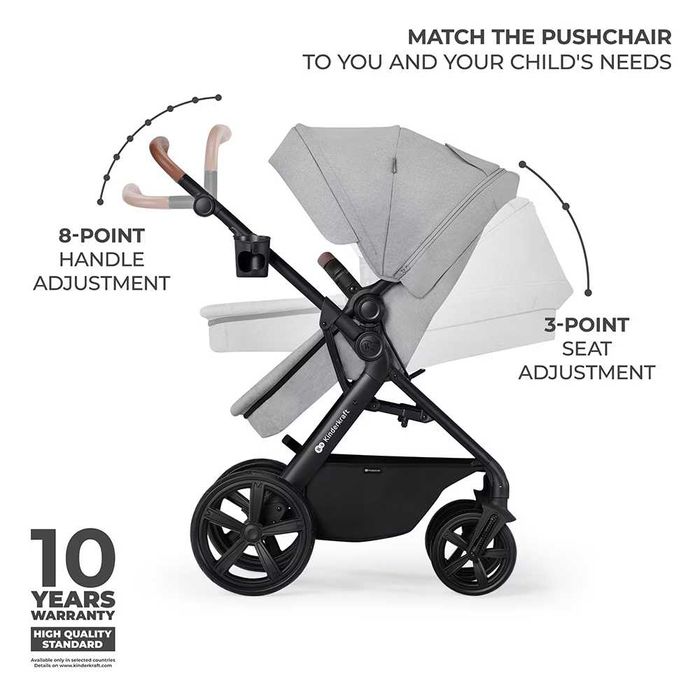 Carucior 3in1 KINDERKRAFT A-Tour KSATOU00LGR3, 5 puncte, 0 luni+, gri-negru