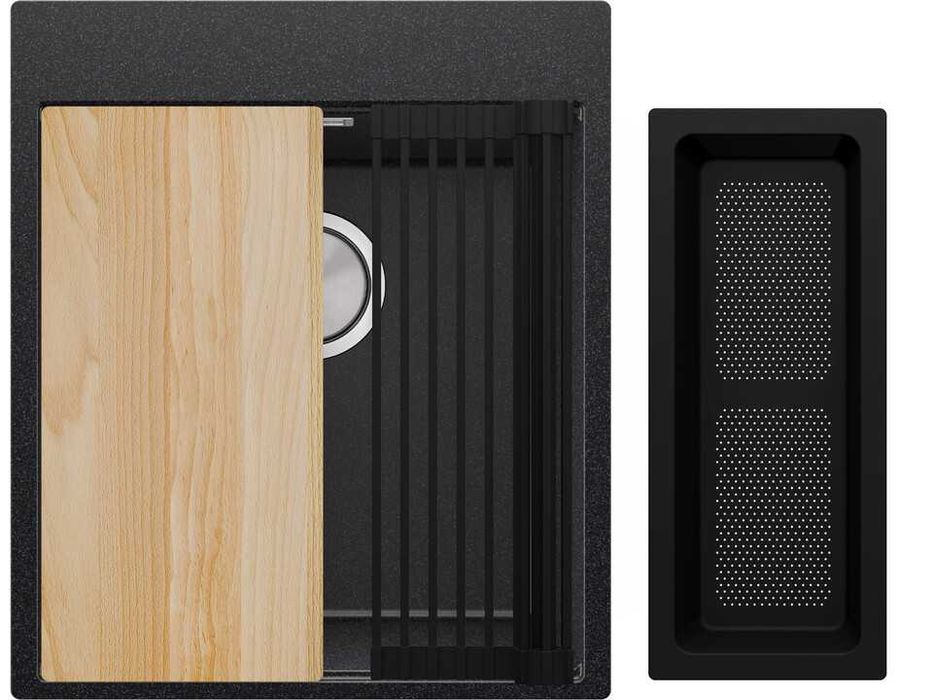 Черна Графитна гранитна мивка + титаниеви ак –нов цвят з модерна кухня