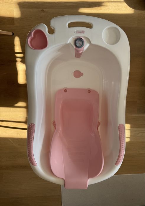 Вана за къпане с подложка и стойка Chipolino, розова, 87 cm