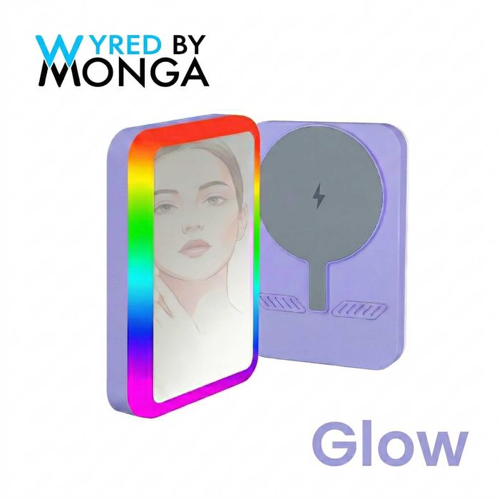 Baterie Wyred by Monga Glow MagSafe 5000mAh cu Oglindă și LED RGB, Mov