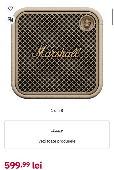 MARSHALL Willen II, 10W, Bluetooth, black si crem, sigilata, transport inclus