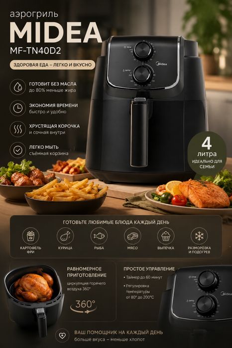 Аэрогриль Midea MF-TN40D2, 4 л