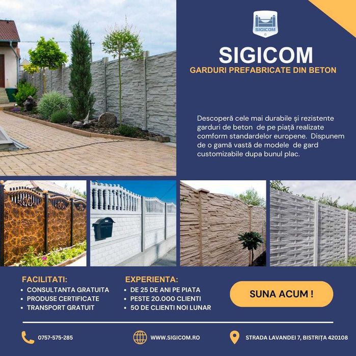 STALPI SI GARDURI DIN beton armat pentru imprejmuiri
