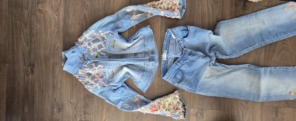 Красив дънков комплект Sassofono с бродерия