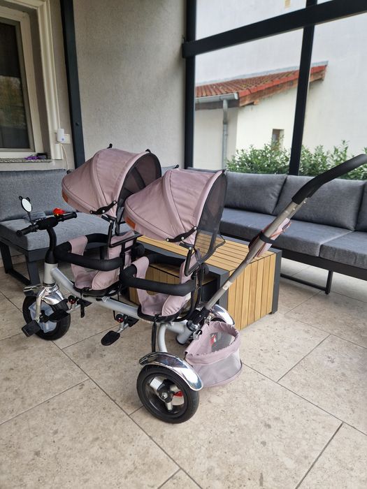 Tricicleta gemeni, tricicleta 2 copii, Chipolino 2Play, gri