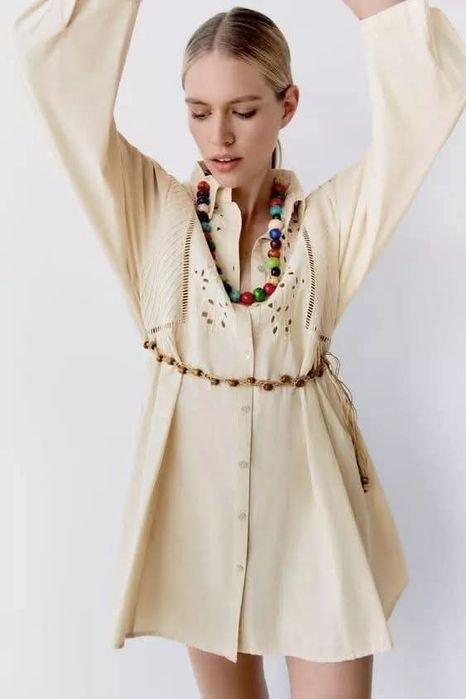 ZARA рокля памук с бродерия р-р С