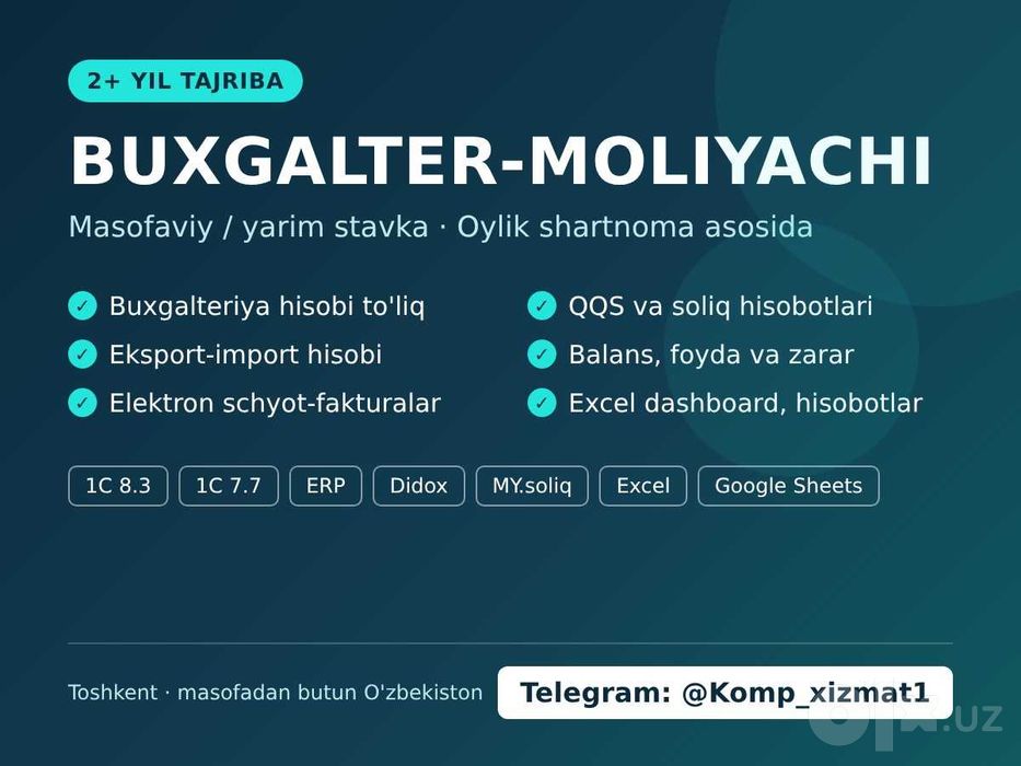 Buxgalter-moliyachi (masofaviy / yarim stavka)