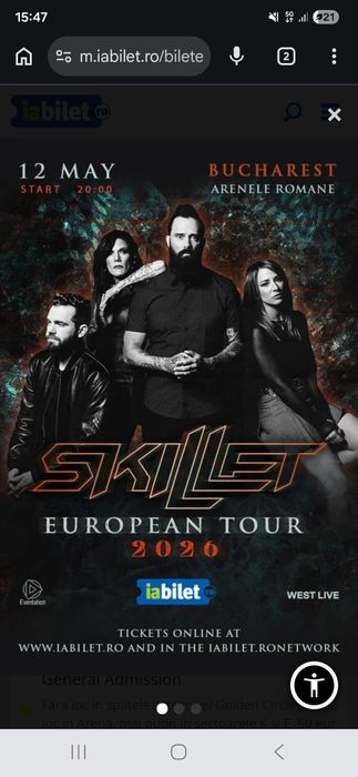 Vand Bilete Skillet 12 mai