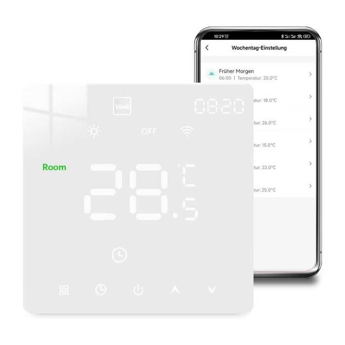 Termostat WiFi programabil pentru cameră, alb