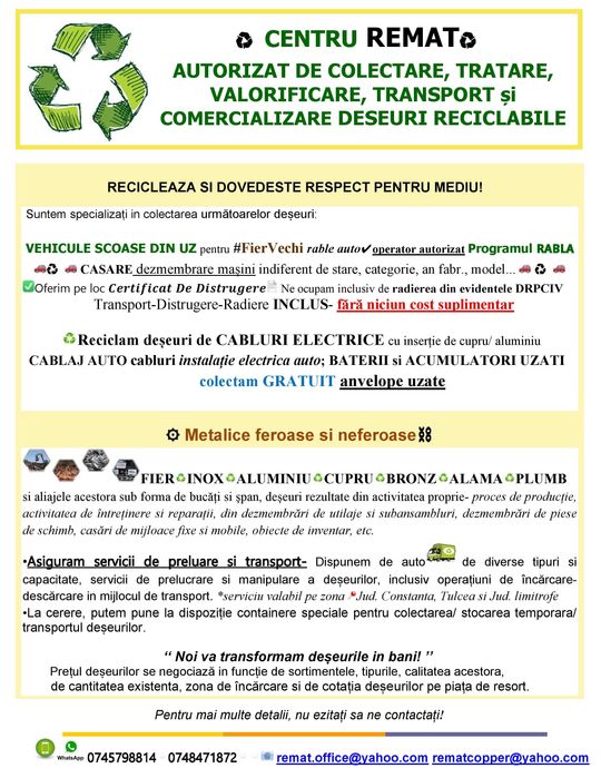 Colectăm autoturisme, rable sau autoutilitare pentru casare fier vechi
