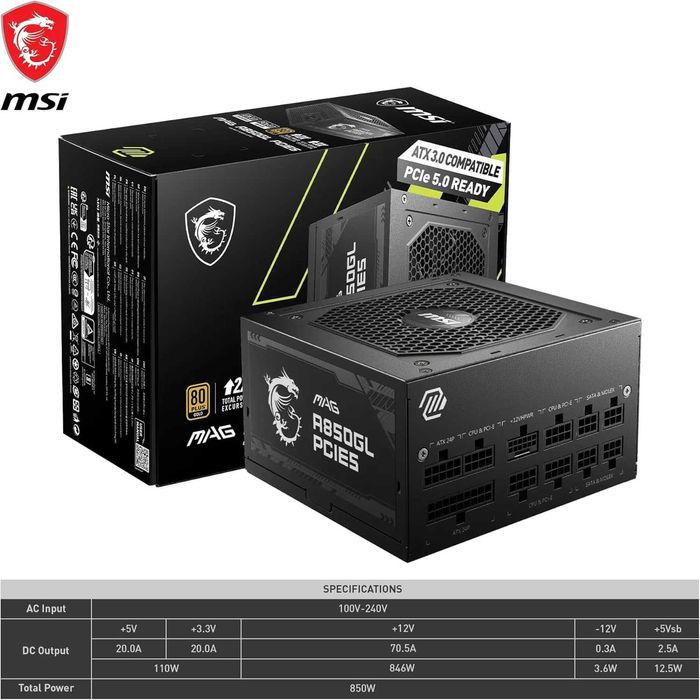 Sursa MSI MAG A850GL PCIE5 850W ATX – Nou