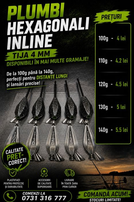 PLUMBI HEXAGONALI INLINE tija de 4mm diverse gramaje