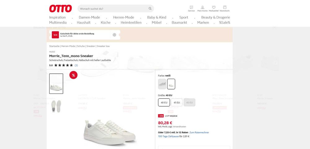 ADIDASI HUGO BOSS - PANTOFI SPORT TENESI SNEAKERSI piele ecologica model Morrie Tenn Alb casual elegant, marimea 39 dar e 40, noi in cutie - ORIGINALI