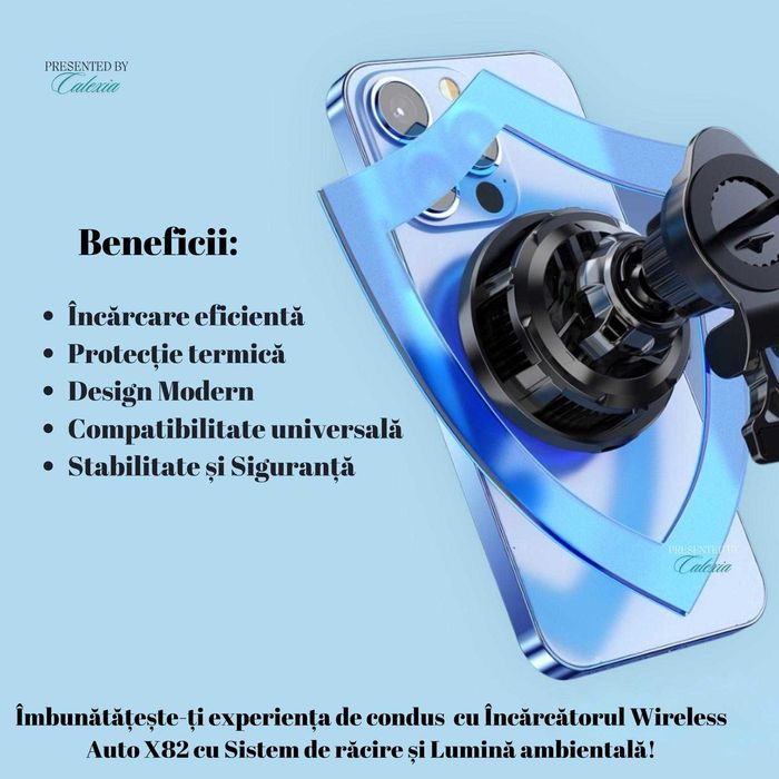 Incarcator Fast Charge,Wireless, Auto, Cu racire telefon+Inel magnetic