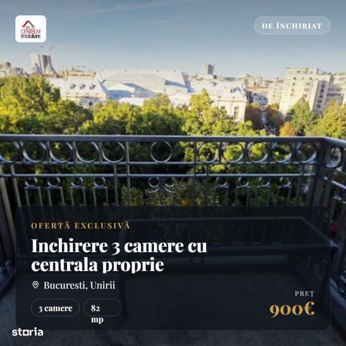 Inchiriere 3 camere cu centrala proprie Bulevardul Unirii - Fantani