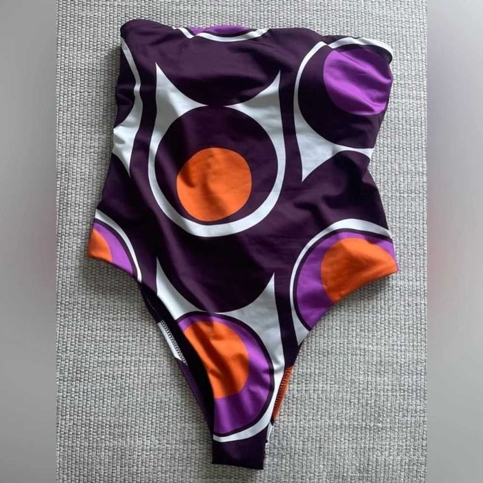 Zara costum de baie intreg 1 piece mov portocaliu alb sexy top talie inalta