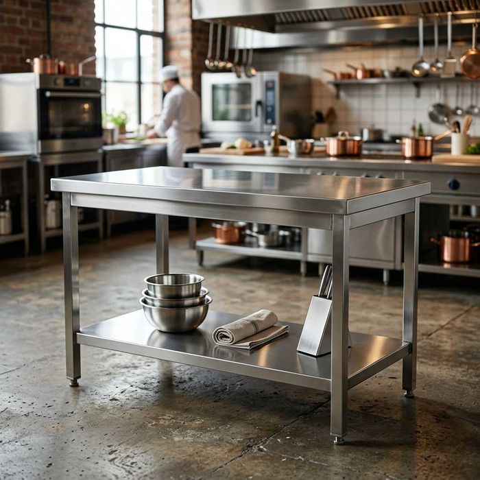 Nerjaveyka oshxona stoli 1.1m / Стол рабочий Нержавейка (с полкой)