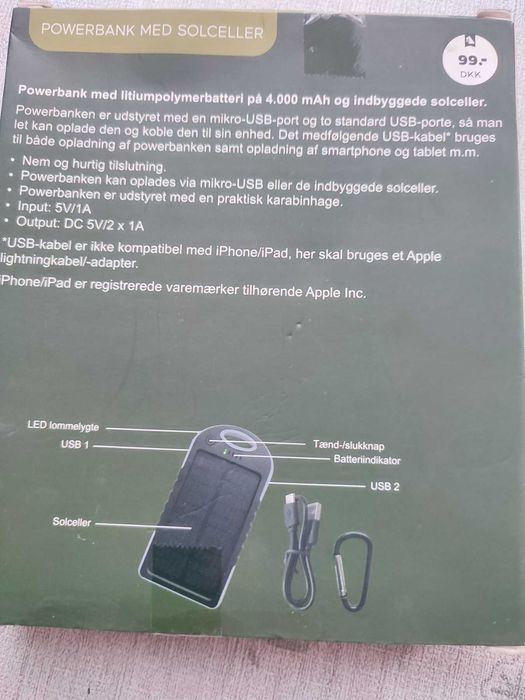 Мобилна батерия със соларен панел, 4000mAh, НОВА