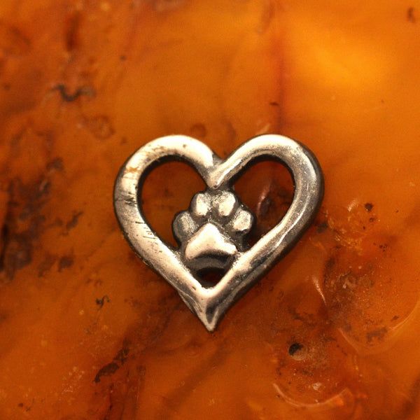 Сребърен медальон 925Сърце и лапичка–талисман на любовта към животните