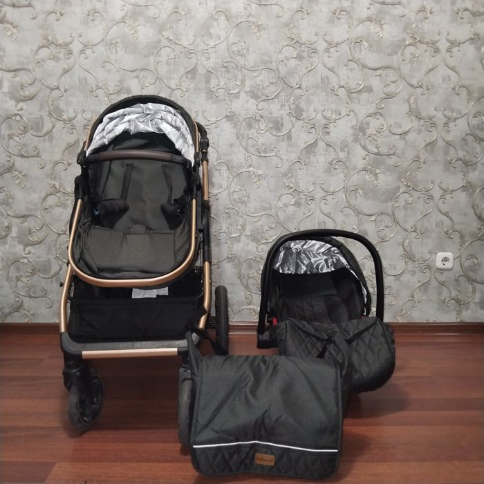 Коляска трансформер Belecoo X1, черный, золотой