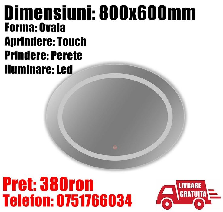 Oglinda Baie Led Smart Touch 60 x 80cm Margine Lumi O LivratGratuit BT