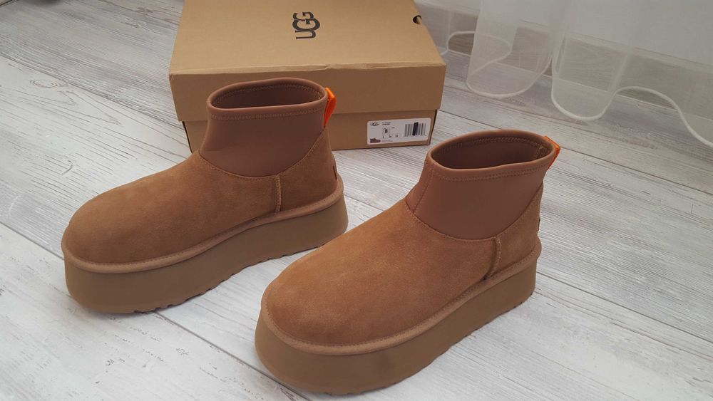 Нови дамски кожени високи боти UGG CLASSIC MINI DIPPER Shestnut р-р 39