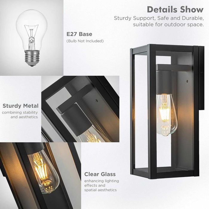 FTL Външно стенно осветление, матово черно, стъклени абажури, IP44