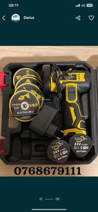 Mini Polizor Flex Electric cu 2 Baterii 24 v disc 76MM Nou 5 discuri