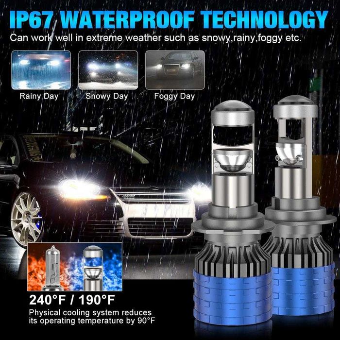 Комплект 2 LED крушки с лупа, H7, Canbus, 12V, 2x55W, 6500К, 87x31мм